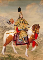 Cesarz Qianlong w ceremonialnej zbroi na koniu